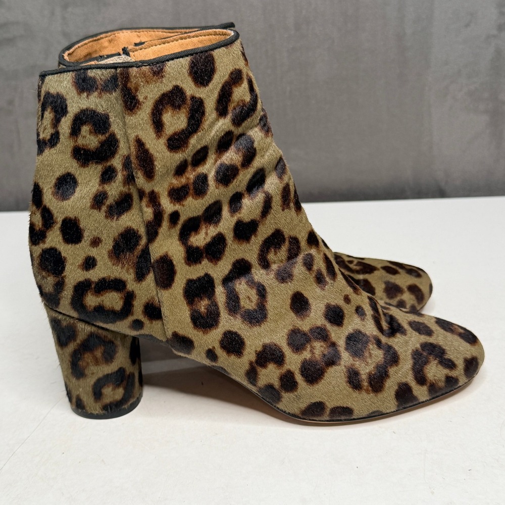 Banana Republic Ankle Boots Women Sz 8 Leopard Print Calf Hair Block Heel Bootie